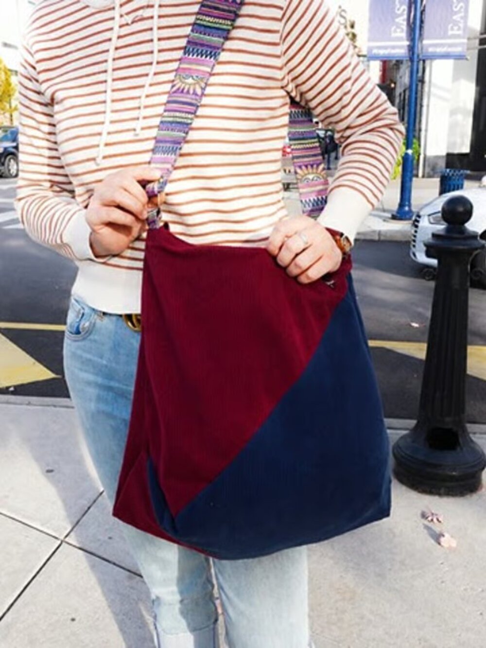 Large Corduroy Crossbody Bag Adjustable Guitar Strap Shoulder Tote